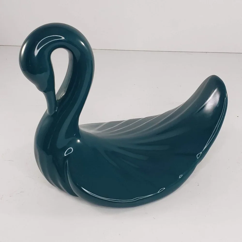 Swan Teal Figurine Towel Holder Ceramic Bathroom Decor